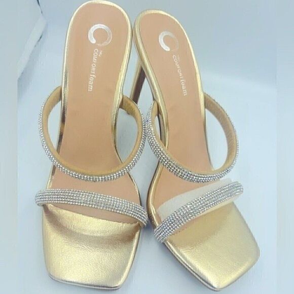 JOURNEE COLLECTION Women's shoes Reena Slide Dress Sandals, heels size 8.5 gold - Picture 6 of 9